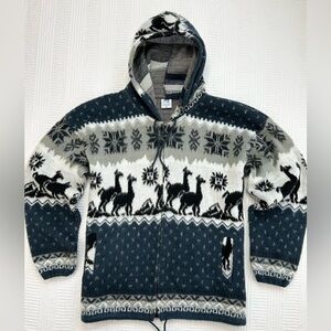 Yari Artesanias Wool Alpaca Print Full Zip Sweater Jacket Size Large